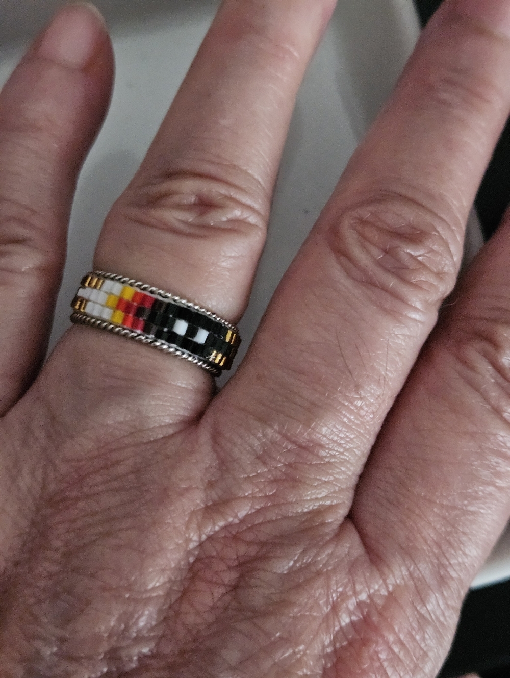 NAVAJO HANDMADE  BEADED STACK RING 925 STERLING SILVER SIZE 7.5 - Picture 3 of 6